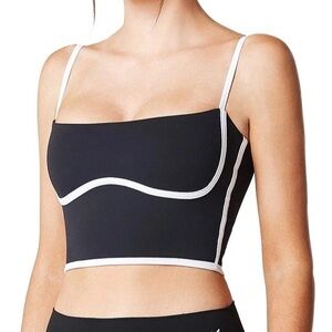 Sleeveless Spaghetti Strap Sports Bra Tank Top Black White Double Layer Basic M.